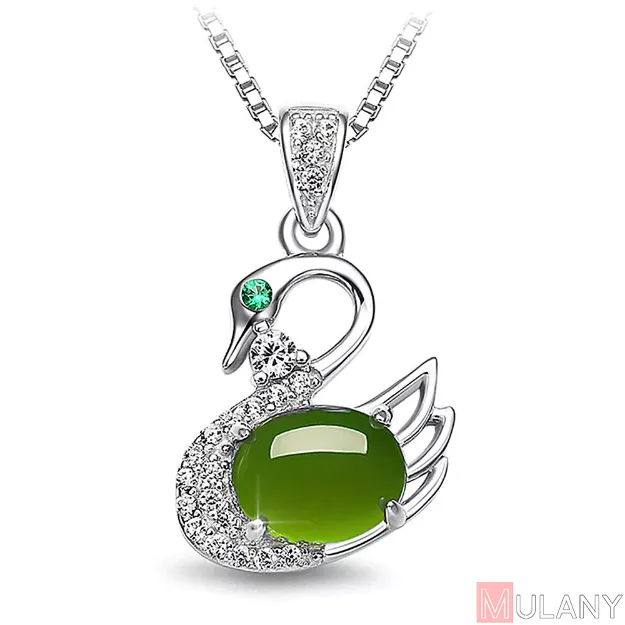 Picture of Mulany NL406 Jade Emerald Swan Pendant Necklace