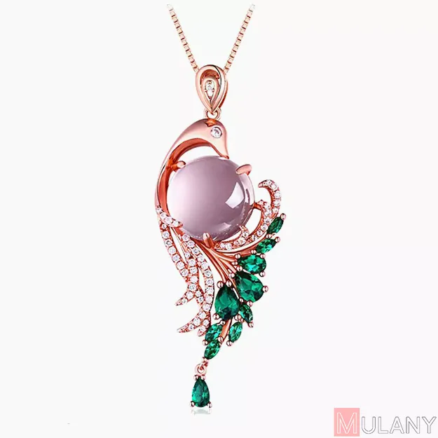 Picture of Mulany NL411 Emerald Phoenix Pendant Necklace 