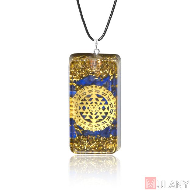 Picture of Mulany MN116 Aquamarine & Gold Foil EMF Protection Orgone Pendant  