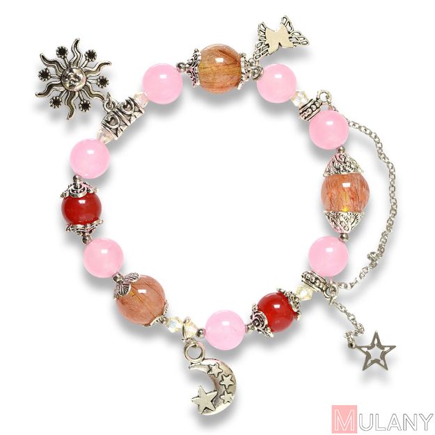 Picture of Mulany MB8027 Natural Stones With Silver Charm Healing Bracelet 