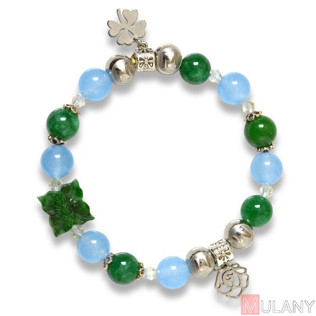 Picture of Mulany MB8040 Green Jade With Silver Charm Healing Bracelet  