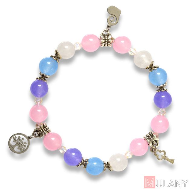 Picture of Mulany MB8041 Multi-Color Stone With Silver Charm Healing Bracelet  