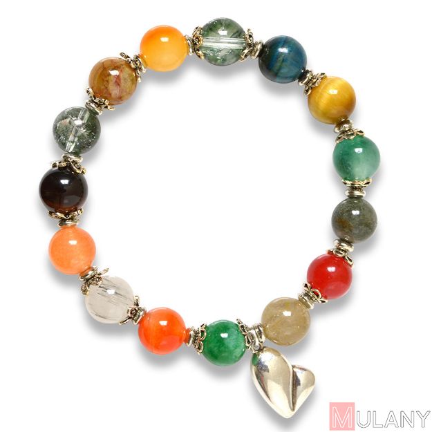 Picture of Mulany MB8019 Natural Stone 7 Chakras With Heart Charm Healing Bracelets 