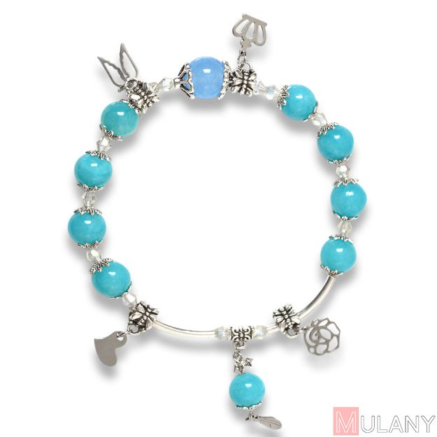 Picture of Mulany MB8042 Jade Stone With Silver Charm Healing Bracelet   