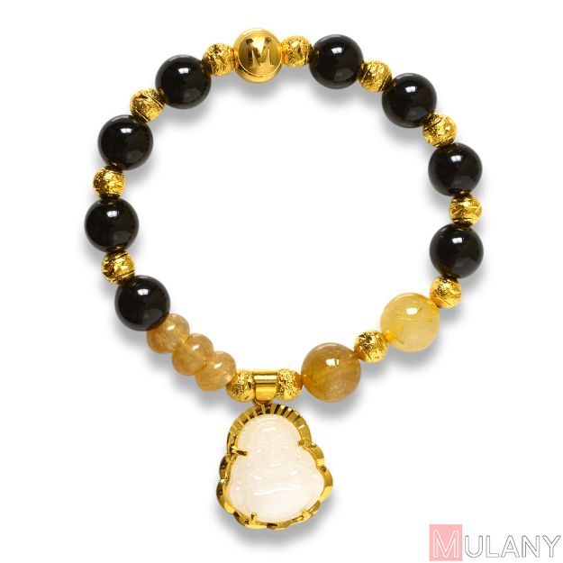 Picture of Mulany MB8053 Obsidian With Jade Buddha Charm Healing Bracelet  