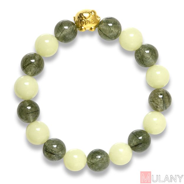 Picture of Mulany MB8069 Glow In Dark Jade and Rutilated Quartz Healing Bracelet