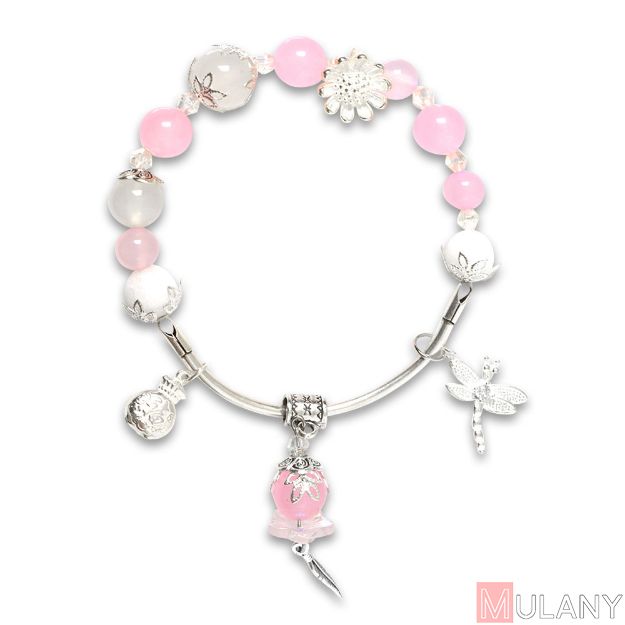Picture of Mulany MB8070 Rose Quartz With Silver Money Bag Healing Bracelet  