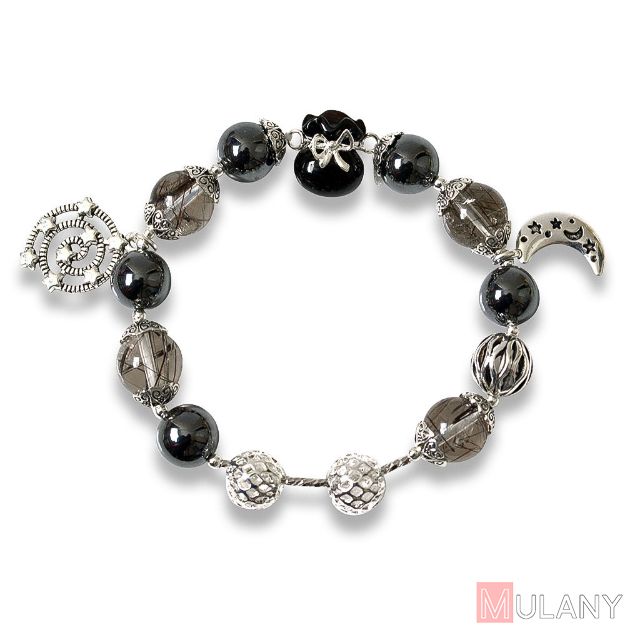 Picture of Mulany MB8072 Black Rutilated Quartz With Money Bag Charm Healing Bracelet