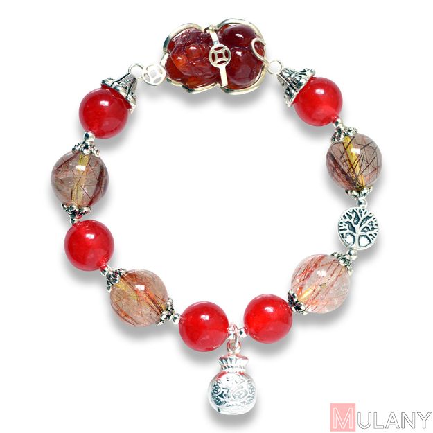 Picture of Mulany MB8081 Red Rutilated Quartz, Agate & Pixiu Charm Healing Bracelet 