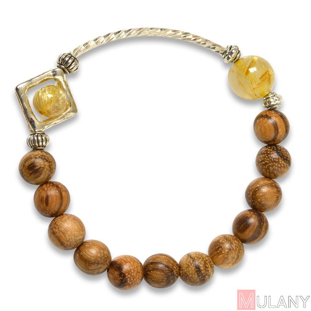 Picture of Mulany MB9011 Agarwood & Gold Rutilated Quartz Healing Bracelet