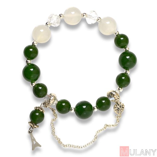 Picture of Mulany MB8039 Green Jade With Silver Charm Healing Bracelet  