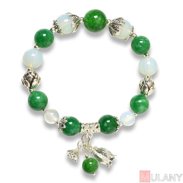Picture of Mulany MB8046 Green Jade Stone With Silver Charm Healing Bracelet 